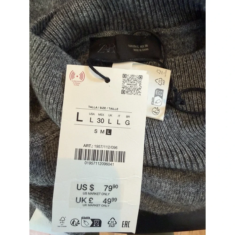 Zara Turtleneck Sweater & Layered Poplin Shirt NWT Sz L Gray Wool Blend Relaxed - Picture 10 of 10